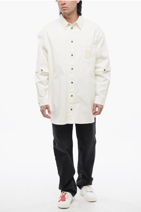 Denim Shirt With Removable Sleeve in White - Image 4