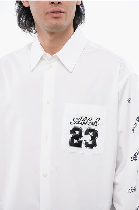 Oversize Fit 23 Embroidered Shirt in White - Image 3