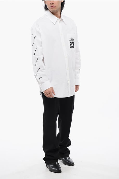 Oversize Fit 23 Embroidered Shirt in White - Image 4