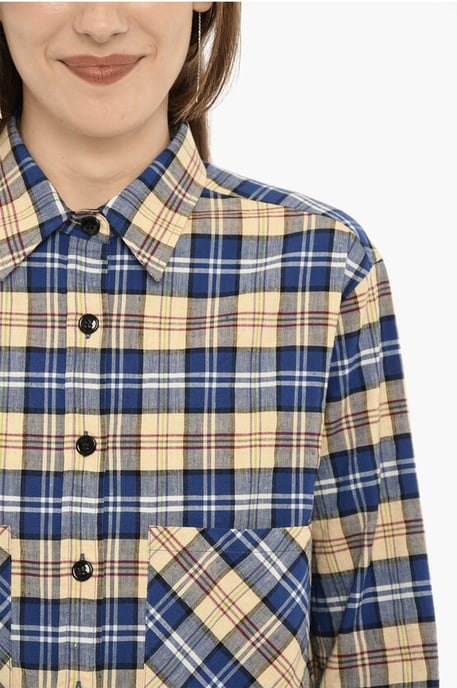 Double Breast Pockets Tartan Check Shirt in Multicolor - Image 3