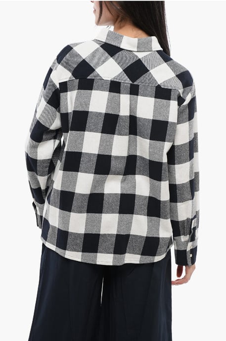 Plaid Check Cotton Blend Shirt with Fringed Details in Black & White - Image 2