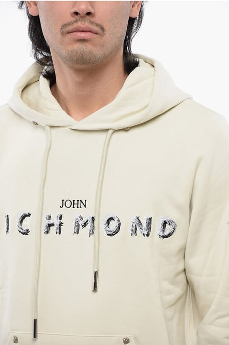 Brushed Cotton Hoodie With Embroidered Logo in Beige - Image 3