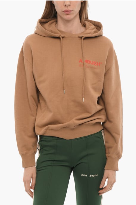 Brushed Cotton Hoodie with Printed Logo in Brown - Image 1