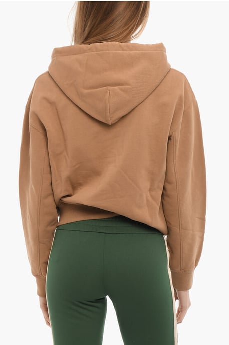 Brushed Cotton Hoodie with Printed Logo in Brown - Image 2