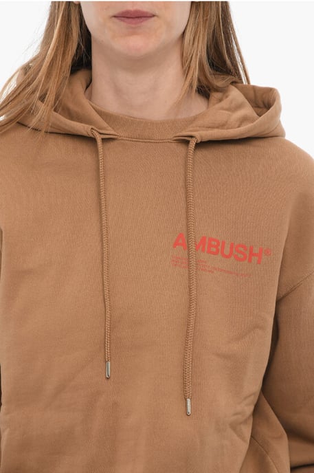 Brushed Cotton Hoodie with Printed Logo in Brown - Image 3