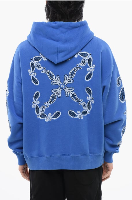 Broderad borstad bomulls-BANDANA ARROW-huvtröja i blått - Image 2