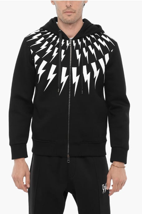 Slim fit FAIRISLE THUNDELBOLT neoprenhuvtröja i svart - Image 1