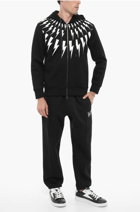 Slim fit FAIRISLE THUNDELBOLT neoprenhuvtröja i svart - Image 4