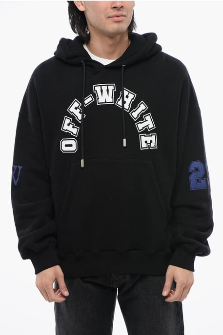 Geborstelde katoenen FOOTBALL hoodie met print in zwart - Image 1