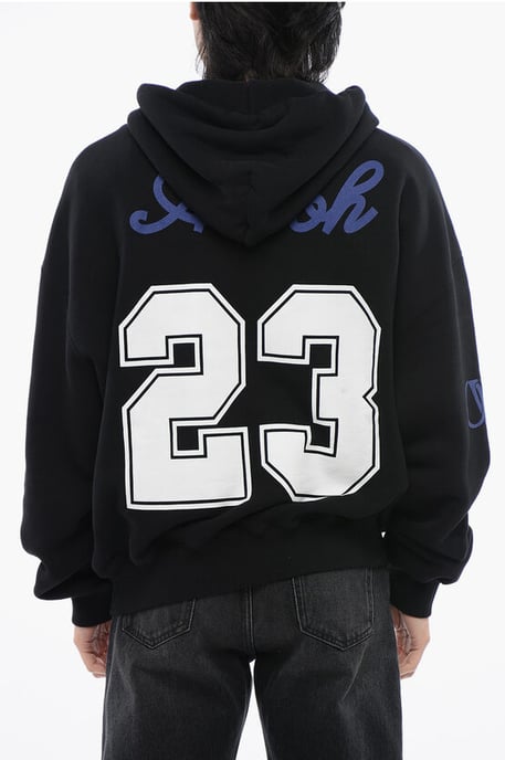 Geborstelde katoenen FOOTBALL hoodie met print in zwart - Image 2
