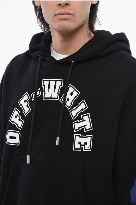 Geborstelde katoenen FOOTBALL hoodie met print in zwart - Image 3