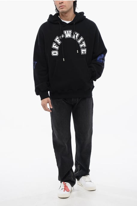 Geborstelde katoenen FOOTBALL hoodie met print in zwart - Image 4