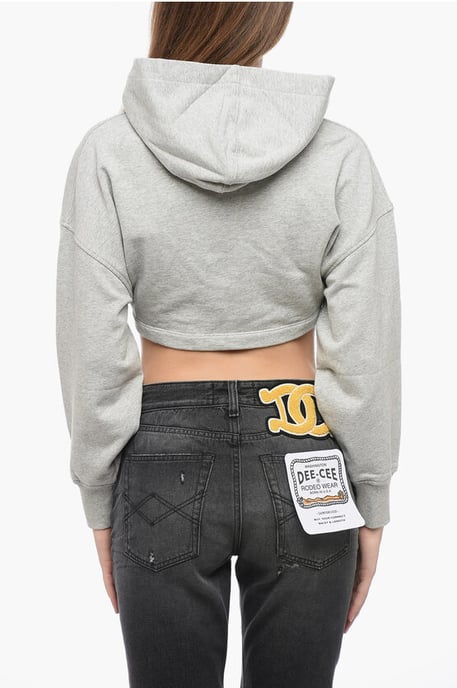 Bomulls Cropped Hoodie i Grå - Image 2