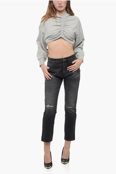 Bomulls Cropped Hoodie i Grå - Image 4