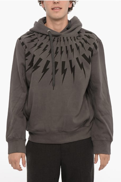 Easy Fit hoodie With ThunderBolt Print in Gray - Image 1