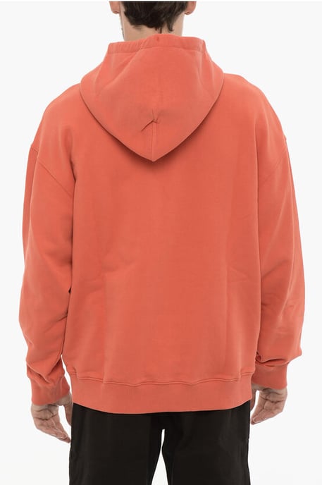 Cotton OPTICAL CROSS Hoodie with Patch Pocket in Red - Image 2