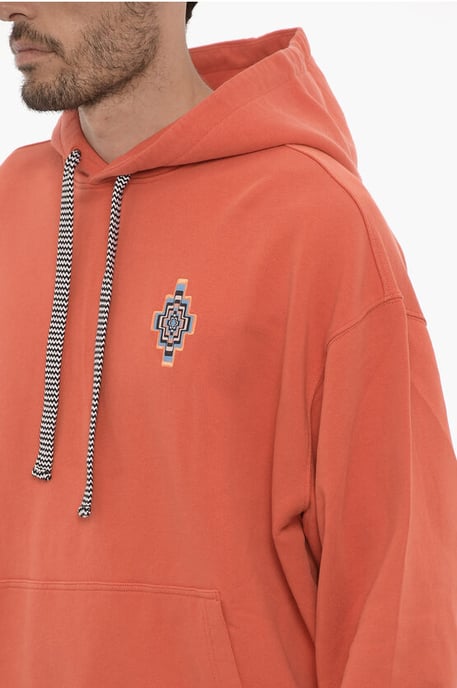 Cotton OPTICAL CROSS Hoodie with Patch Pocket in Red - Image 3