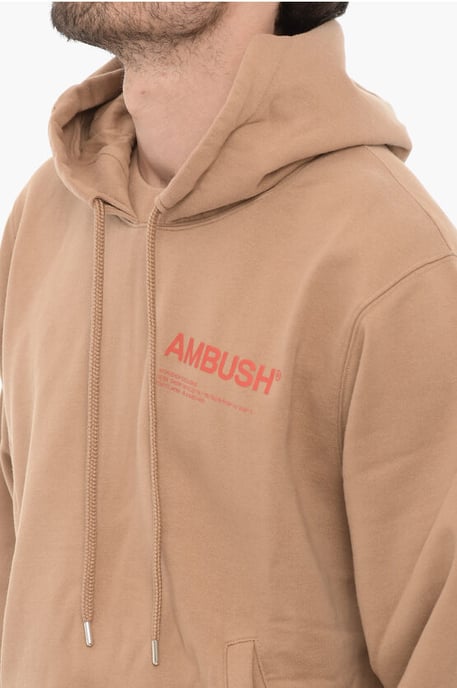 Fleeced Cotton Hoodie with Two pockets in Brown - Image 3