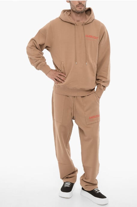 Fleeced Cotton Hoodie with Two pockets in Brown - Image 4