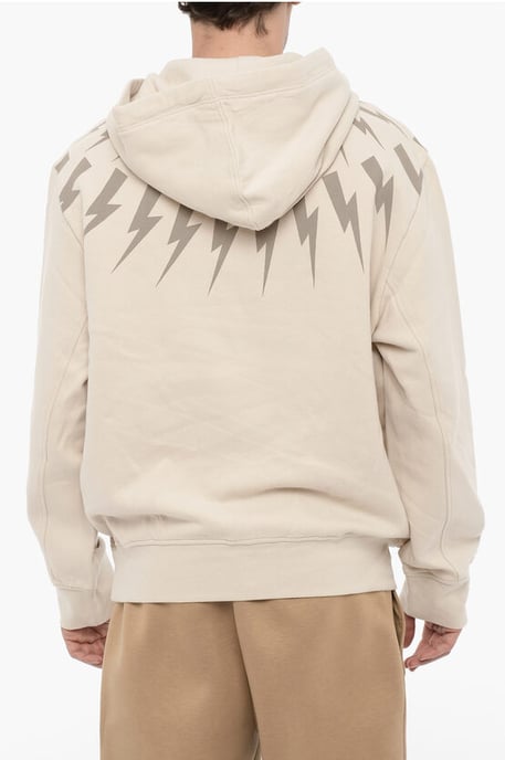 Fleeced Cotton FAIRISLE THUNDERBOLT Hoodie in Beige - Image 2