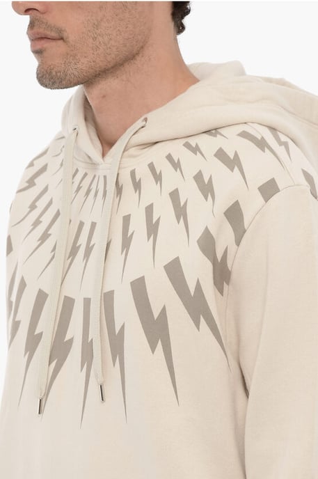 Fleeced Cotton FAIRISLE THUNDERBOLT Hoodie in Beige - Image 3