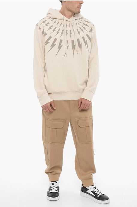 Fleeced Cotton FAIRISLE THUNDERBOLT Hoodie in Beige - Image 4