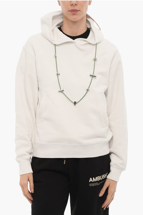 Solid Color STOPPERS Hoodie with Removable Chain in White - Image 1