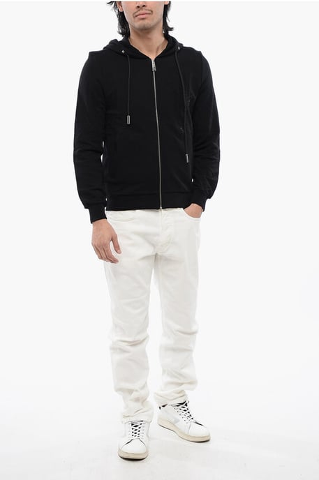 Brushed Cotton Zipped Hoodie With Strass Tribal in Black - Image 4