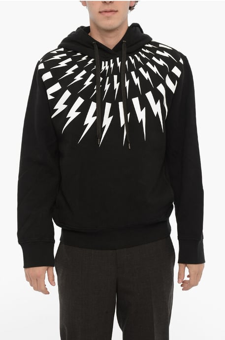 FAIRISLE THUNDERBOLT-huvtröja i fleece i bomull i svart - Image 1