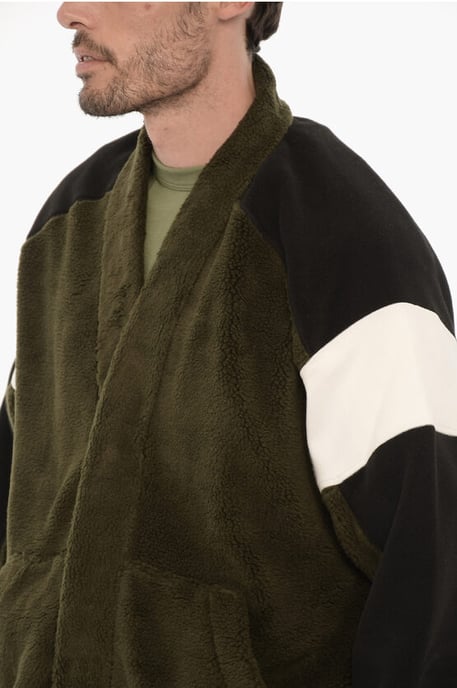 Fleeced Color Block KIMONO Sweatshirt in Nero, Verde - Image 3