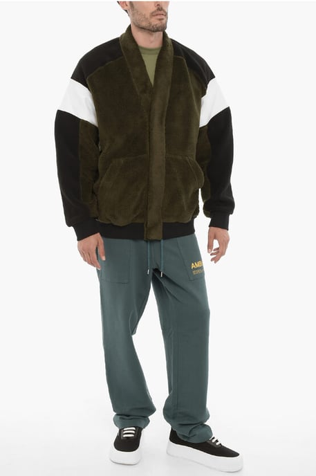 Fleeced Color Block KIMONO Sweatshirt in Nero, Verde - Image 4