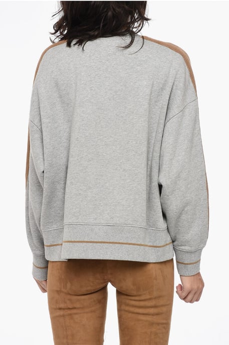 Embroidered Crewneck Sweater With Teddy Contrasting Bands - Image 2