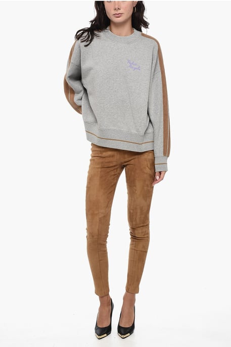 Embroidered Crewneck Sweater With Teddy Contrasting Bands - Image 4