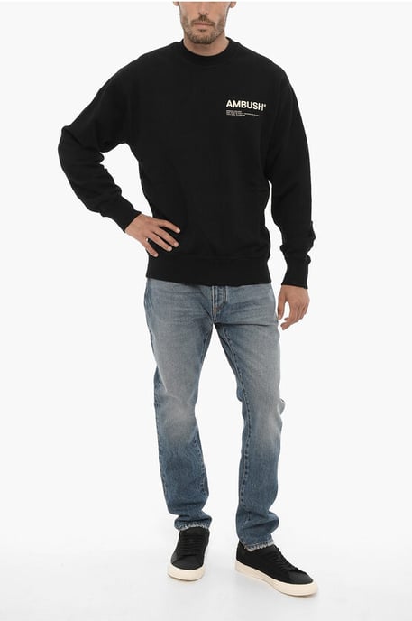 Sweatshirt met ronde hals van geborsteld katoen en bedrukt logo in het zwart - Image 4