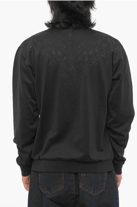 Bandana Motif Solid Color Sweatshirt with Zip Closure in Black - Image 2