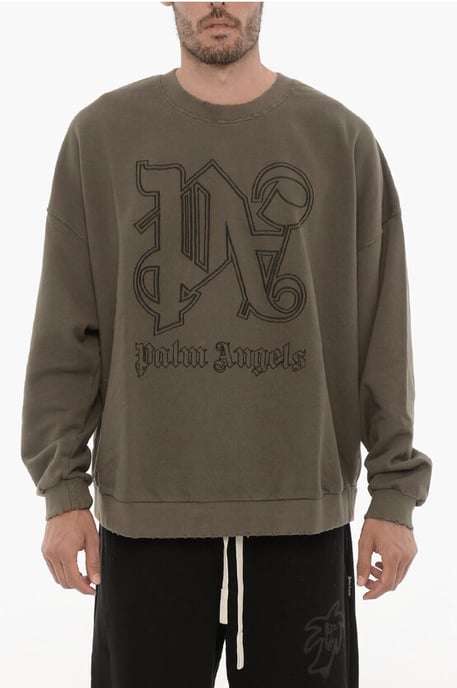 Vintage Effect ronde hals sweatshirt met reliëfmonogram in militairgroen - Image 1