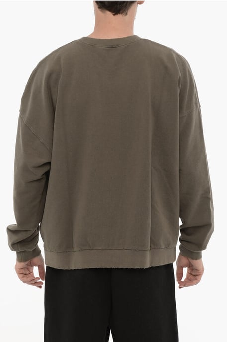 Vintage Effect Crew-Neck Sweatshirt with Embossed Monogram in Military Green - Image 2
