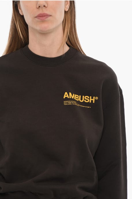Brushed Cotton Crew-neck Sweatshirt with Printed Logo in Brown - Image 3
