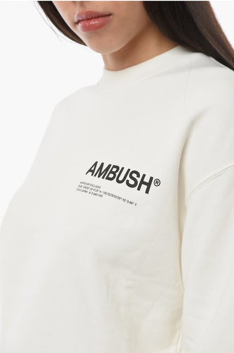 Crewneck WORKSHOP Sweatshirt With Logo Print in White - Image 3