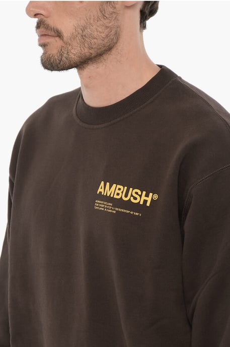Fleeced Cotton WORKSHOP Crew-neck Sweatshirt in Brown - Image 3
