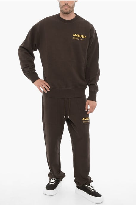 Fleeced Cotton WORKSHOP Crew-neck Sweatshirt in Brown - Image 4
