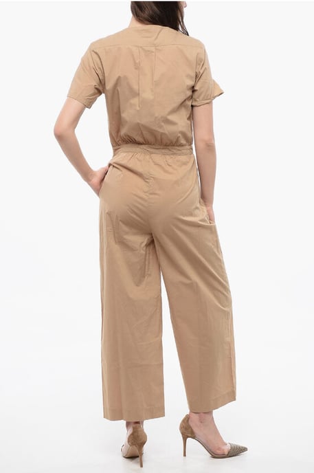 Popeline jumpsuit met korte mouwen in beige - Image 2