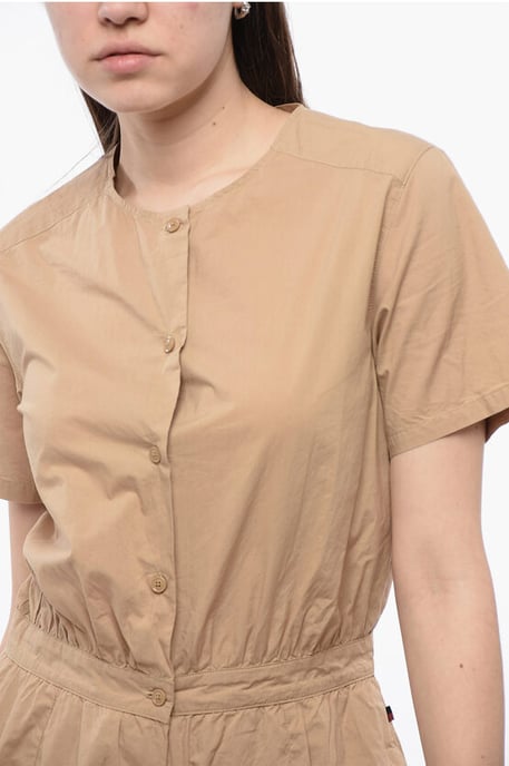 Popeline jumpsuit met korte mouwen in beige - Image 3