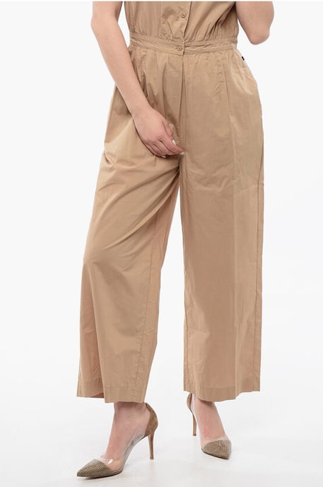Popeline jumpsuit met korte mouwen in beige - Image 4