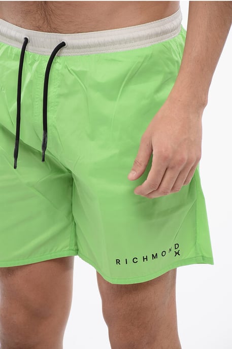 Bicolor Boxer Swimsuit in Bianco, Verde - Image 3