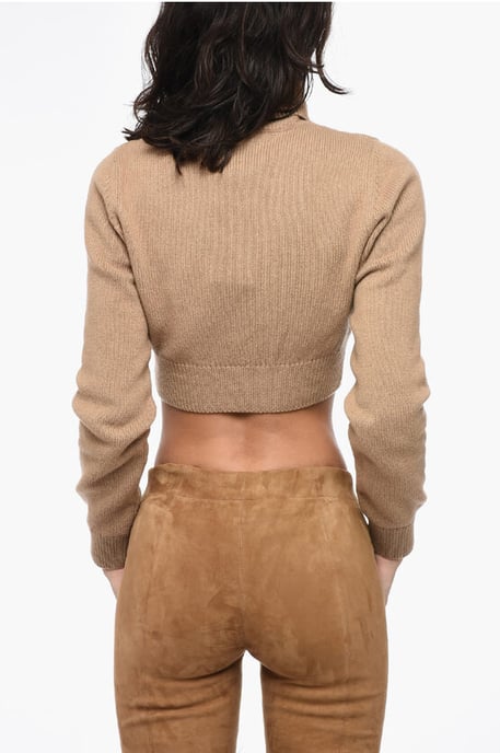 Embroidered Cropped SUNSET Turtle Neck Sweater in Beige - Image 2