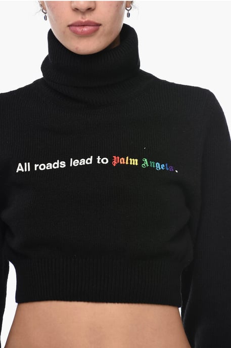 Embroidered Cropped ALL ROADS Turtle Neck Sweater - Image 3