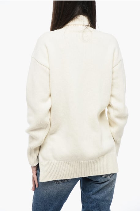 Embroidered Logo BOILED Turtle Neck Sweater in Beige - Image 2