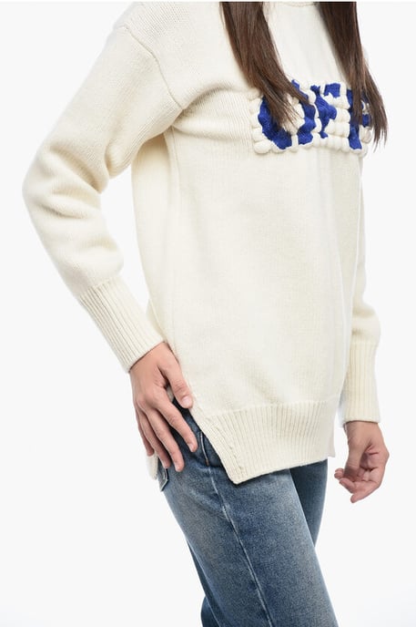 Embroidered Logo BOILED Turtle Neck Sweater in Beige - Image 3