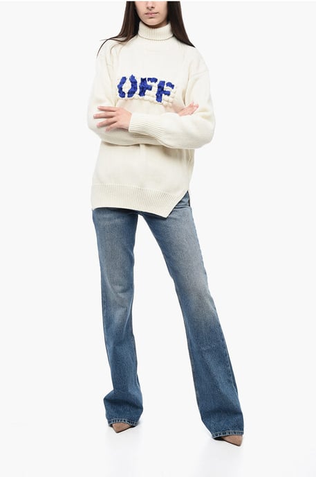 Embroidered Logo BOILED Turtle Neck Sweater in Beige - Image 4